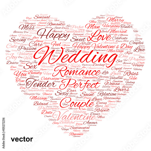 Vector conceptual Valentine heart word cloud