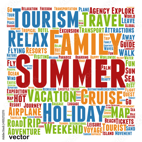 Vector conceptual tourism or travel  word cloud