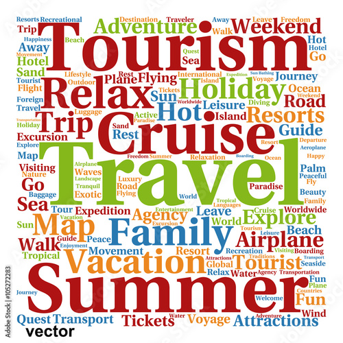 Vector conceptual tourism or travel  word cloud