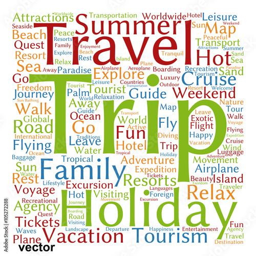 Vector conceptual tourism or travel  word cloud
