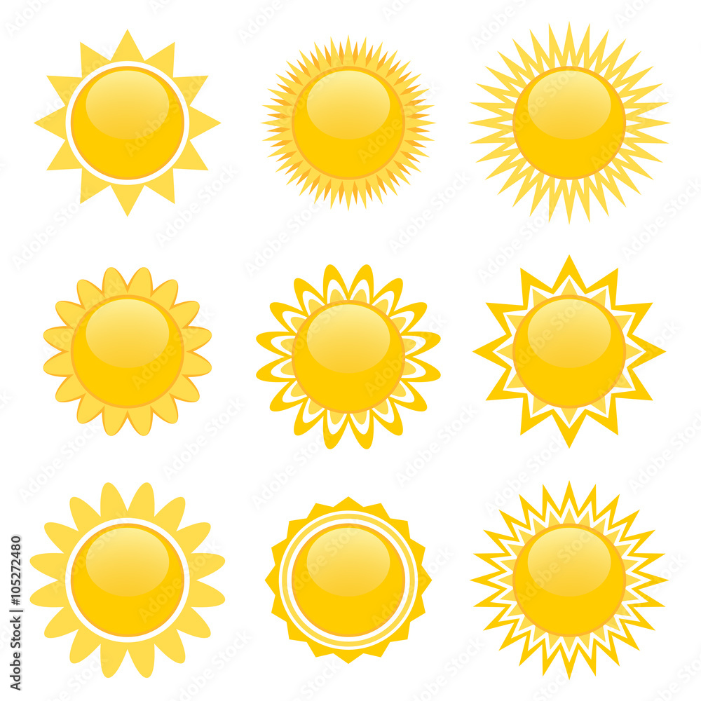 Set of sun icons for game design Set of sun icons for game design
