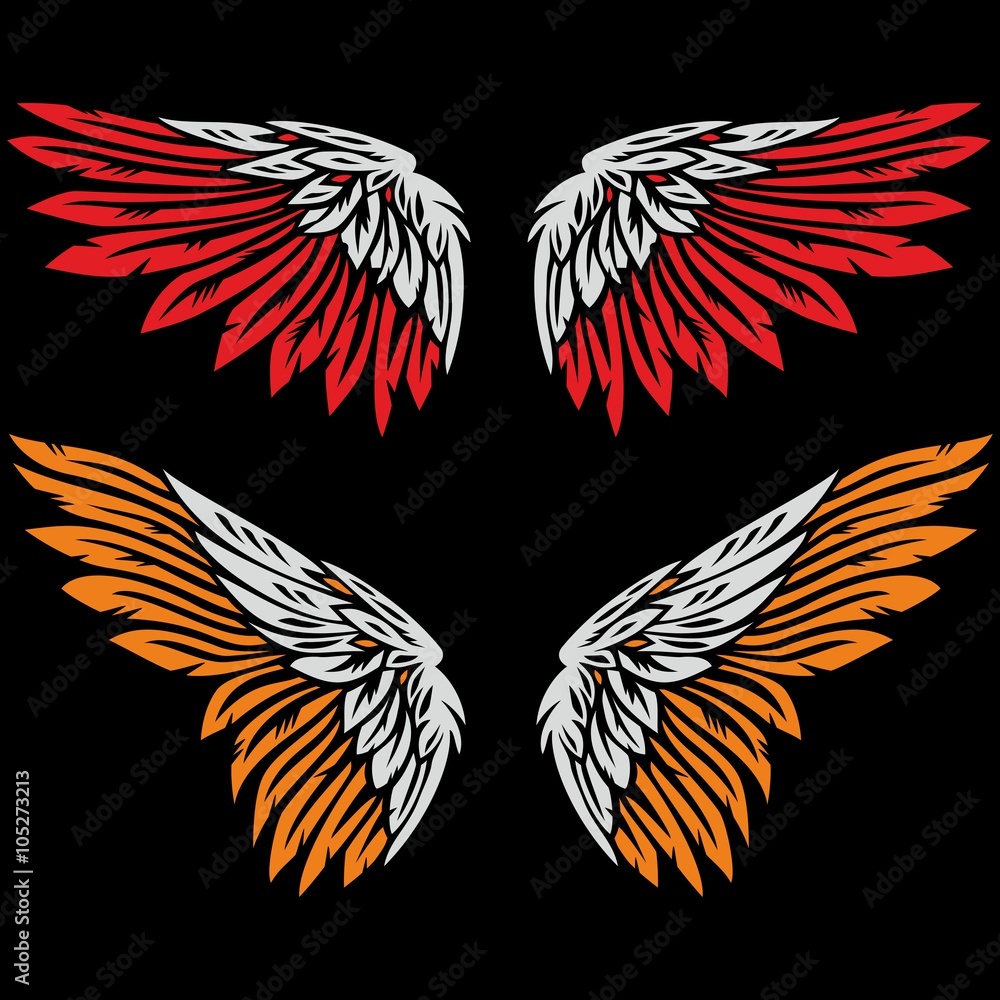 Obraz premium Editable vector illustration of colour stylized angel or bird wings
