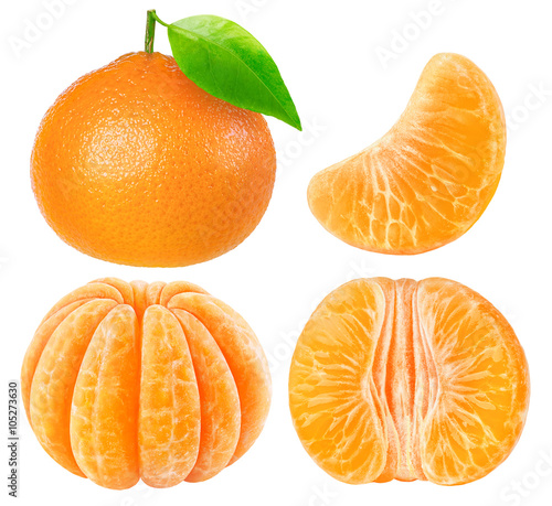 Collection of isolated tangerine pieces
