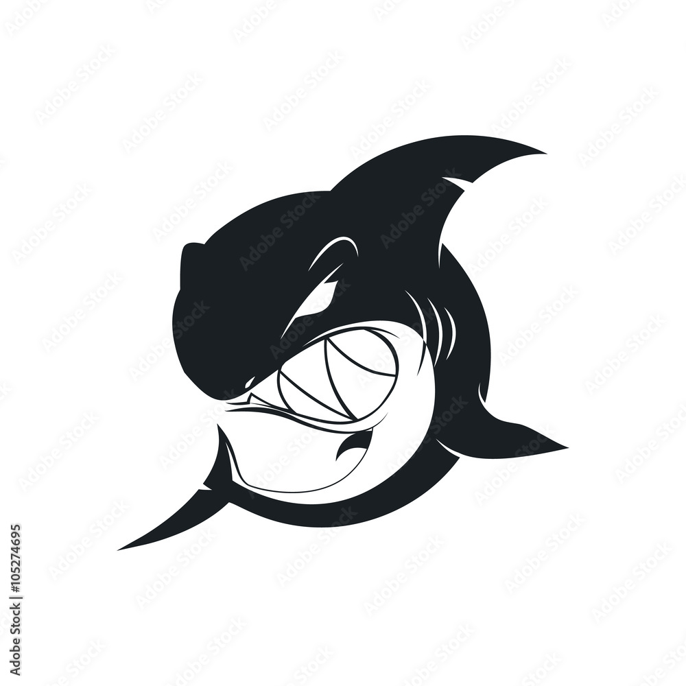 Fototapeta premium Wild black shark concept pictogram isolated on white background. Premium quality dangerous fish with large teeth sign vector illustration.Wicked emblem for tattoo and t-shirt print.
