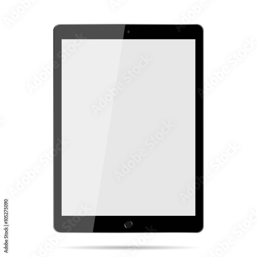 The tablet, the camera on a white background and shadow