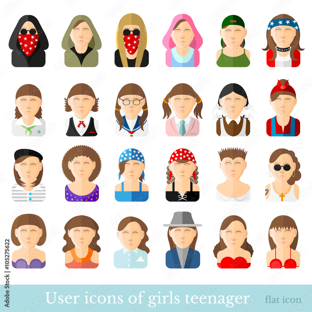 Set of women icons in flat style. Different age and style of youth movements Set of women icons in flat style. Different age and style of youth movements