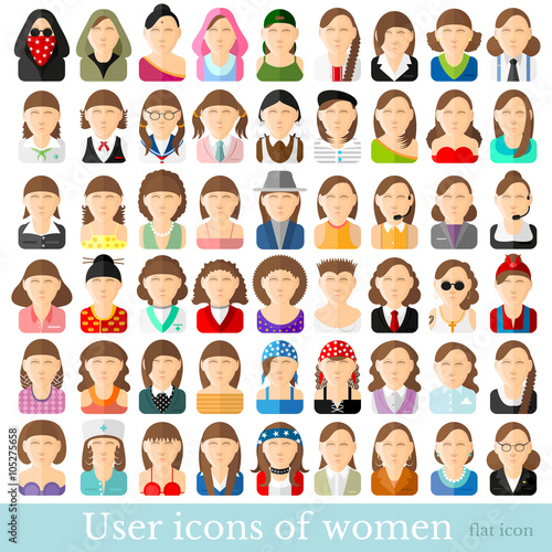 Set of women icons in flat style Different occupations age and style