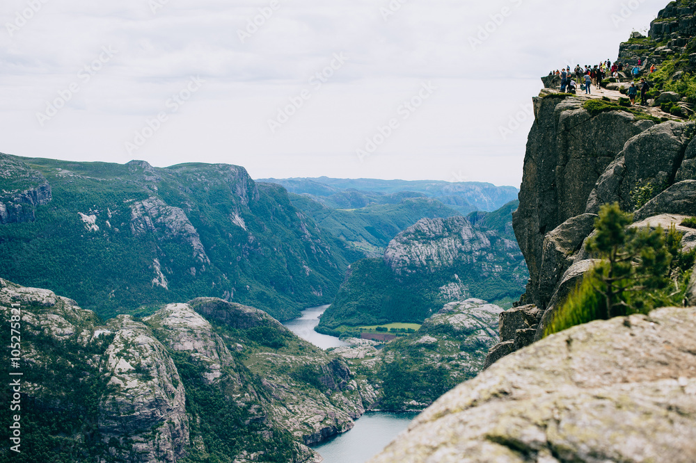 Panoramic landscape of Lysefjord and mountains  in Norway