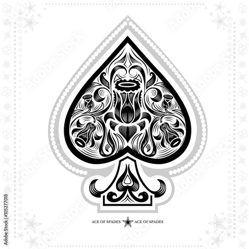 ace of spades with flower pattern inside. black in white