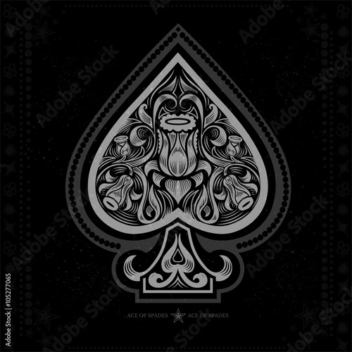 Fotografering ace of spades with flower pattern inside. white in black