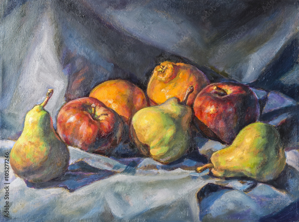 Naklejka premium fruit composition painted with oil paint