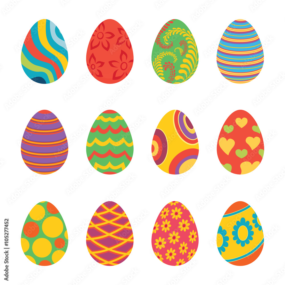 Set of Easter Eggs Design Flat