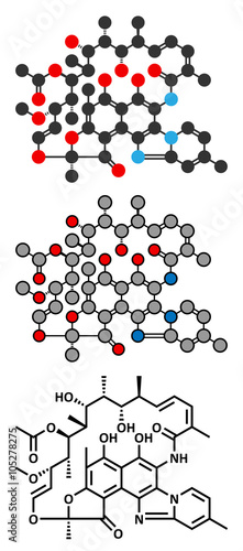 Rifaximin antibiotic drug molecule.