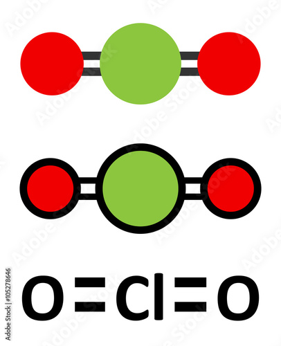 Chlorine dioxide (ClO2) molecule. Used in pulp bleaching.