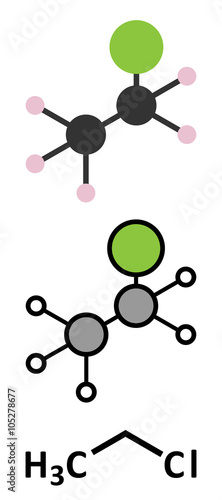Chloroethane (ethyl chloride) local anesthetic molecule.