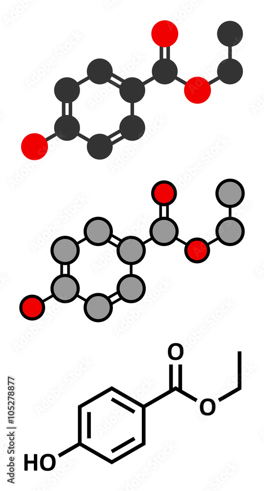 Ethyl paraben (ethyl para-hydroxybenzoate) preservative molecule