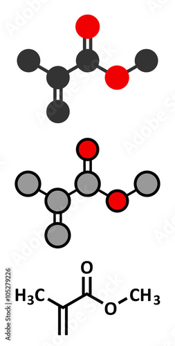 Methyl methacrylate molecule, poly(methyl methacrylate)