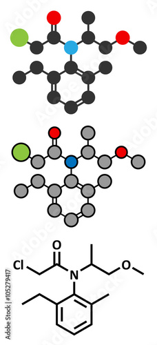 Metolachlor herbicide (weed killer) molecule. photo