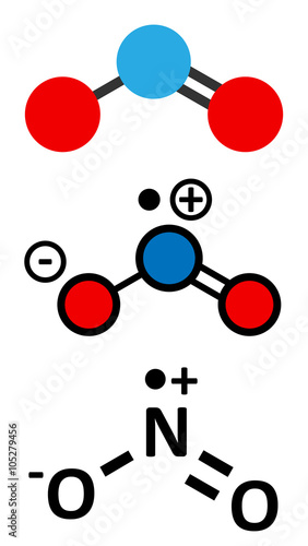 Nitrogen dioxide (NO2) air pollution molecule. Free radical.