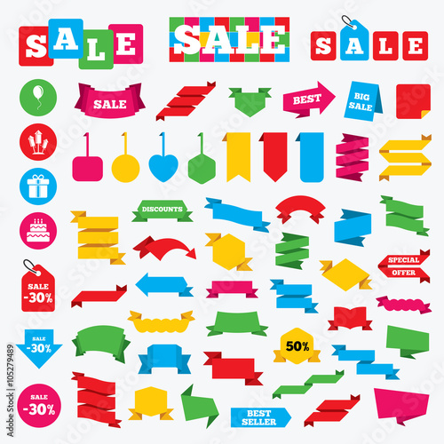 Birthday party icons. Cake and gift box symbol
