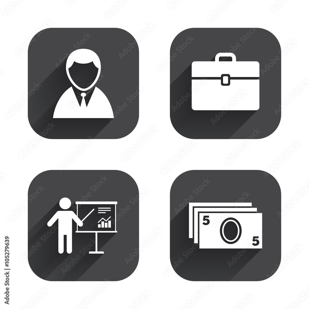 Businessman signs. Human and cash money icons. Businessman signs. Human and cash money icons.