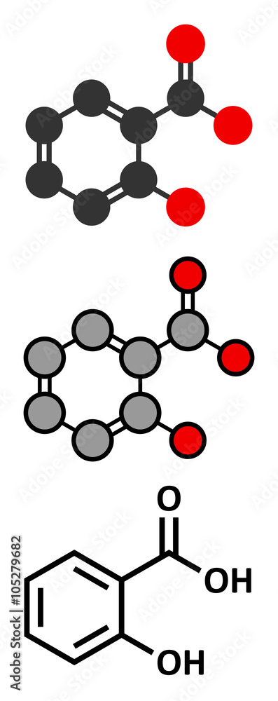 Salicylic acid molecule. Used in cosmetics.