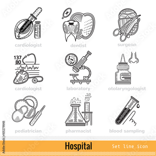 Set of Kind of Doctors Outline Web Icons photo