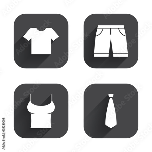 Clothes signs. T-shirt and pants with shorts.