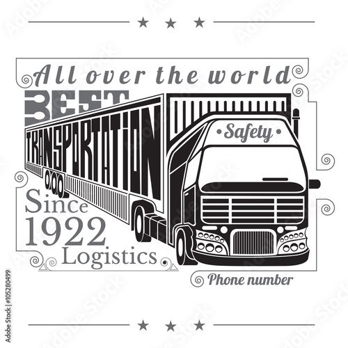 silhouette of truck with trailer and lettering best transportation Logistics isolated on white