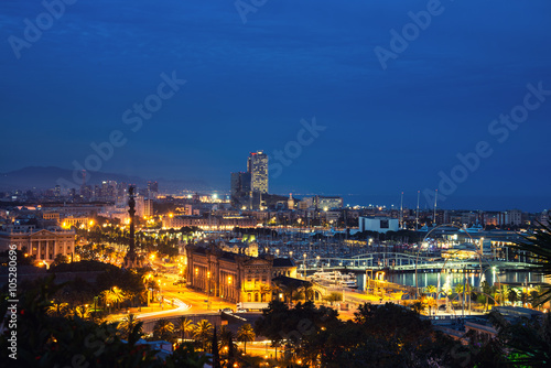 Aerial view of Barcelona, Spain at sunset © Madrugada Verde