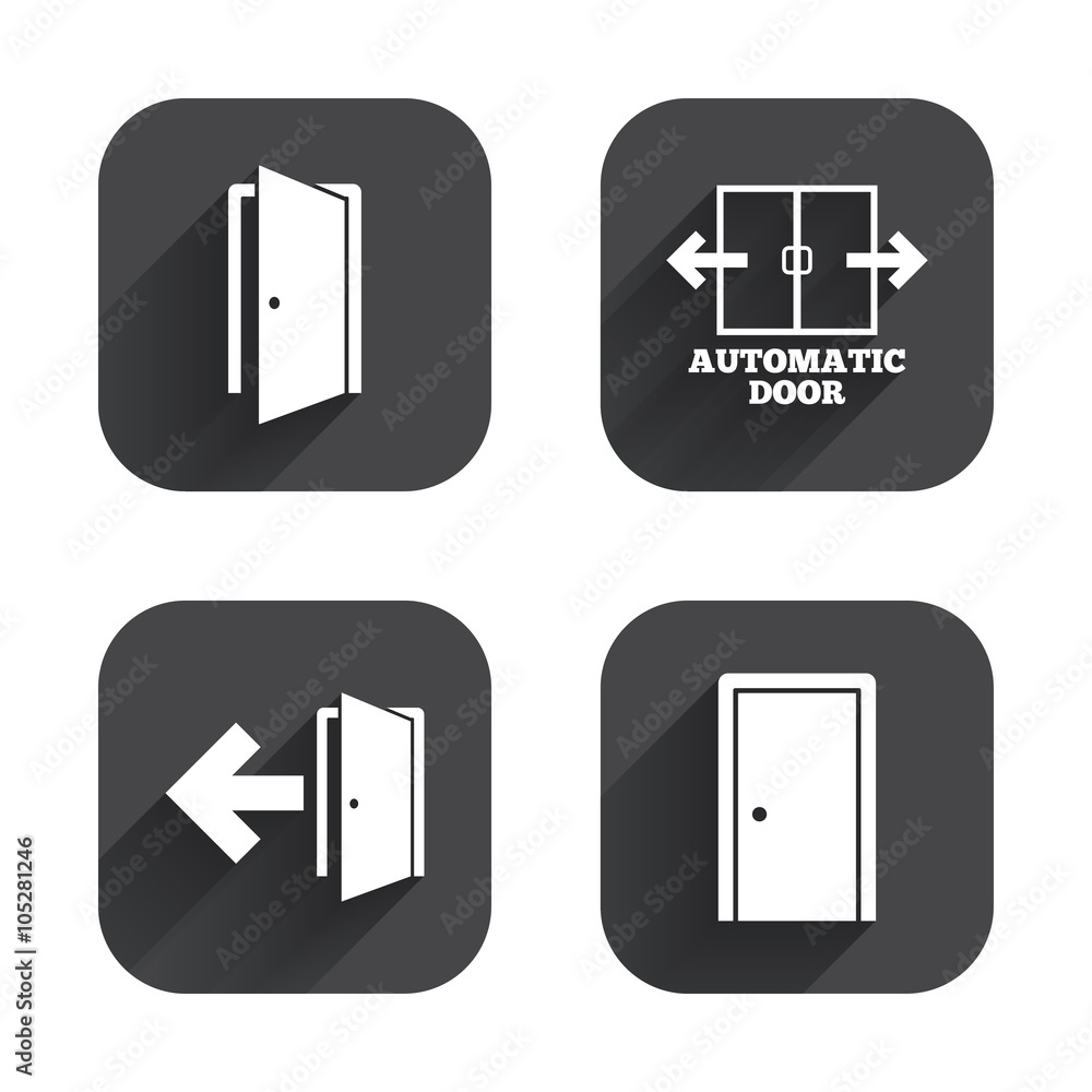 Doors signs. Emergency exit with arrow symbol. Doors signs. Emergency exit with arrow symbol.