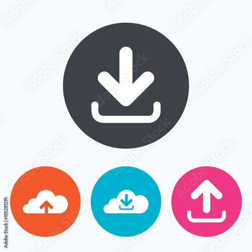 Download now signs. Upload from cloud icon.