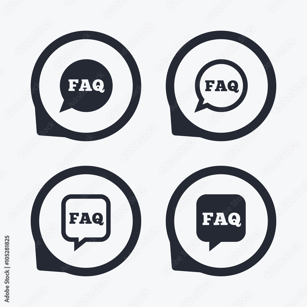 FAQ information signs. Help speech bubbles. FAQ information signs. Help speech bubbles.