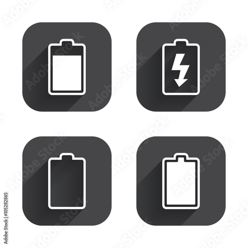 Battery charging icons. Electricity symbol.