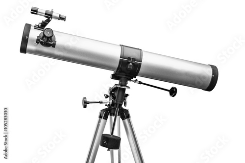 Telescope on tripod over white
