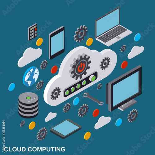 Cloud computing, remote control, cloud data storage vector concept