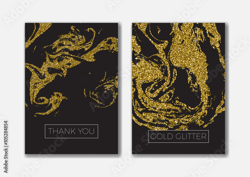 Set of the blank gold glitter card templates.
