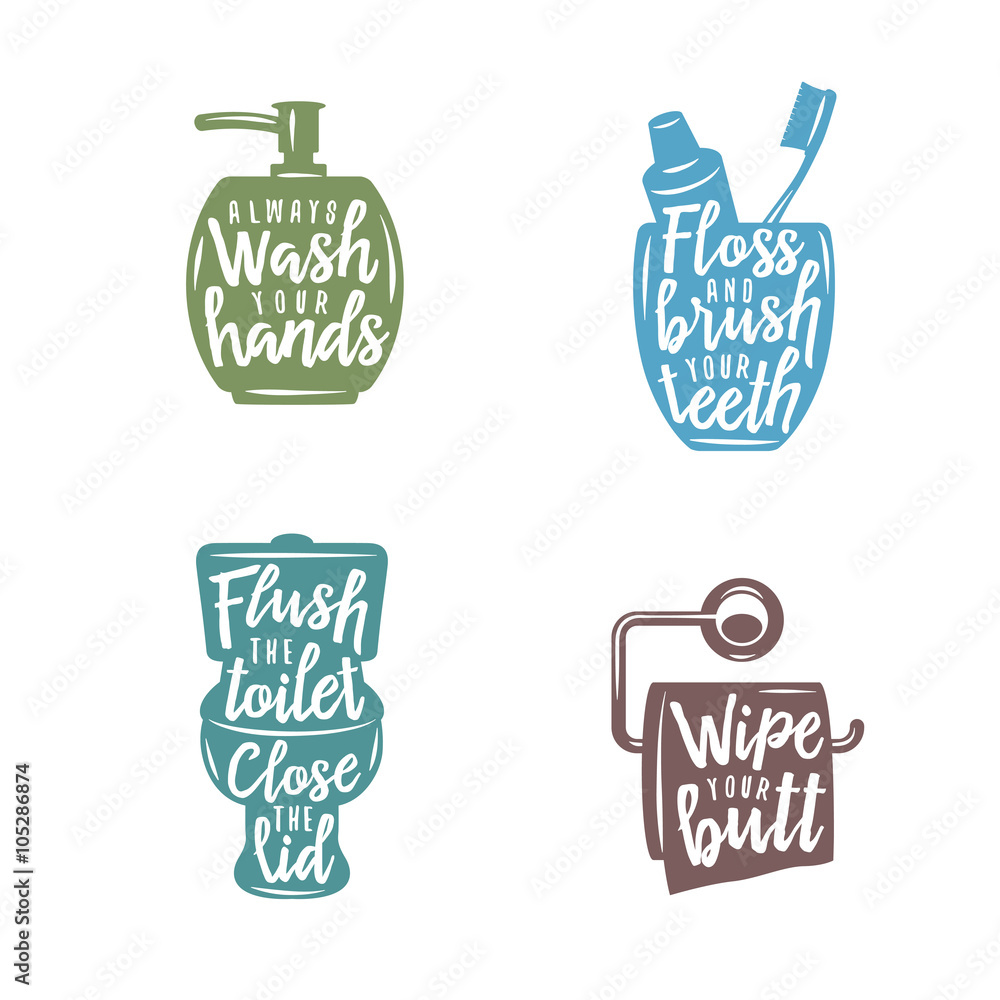 Bathroom related vintage posters with quotes. Vector illustration. Stock Vector | Adobe Stock
