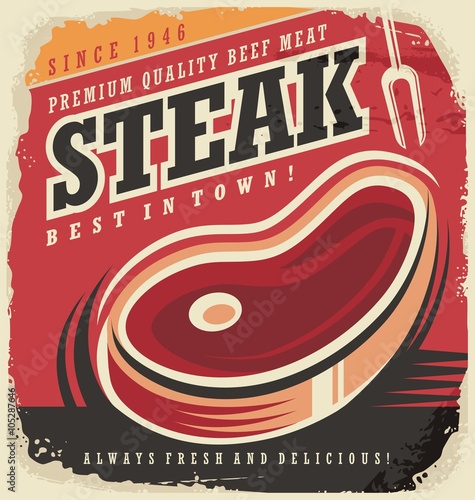 Steak house retro poster design concept