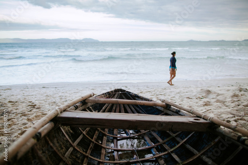 asian wood boat with sea view travel photo