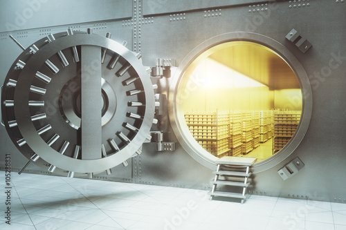 Bank vault with gold stacks