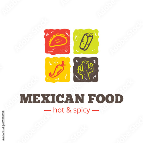 Vector colorful mexican food logo. Mexican restaurant logo. Fast food cafe logo template