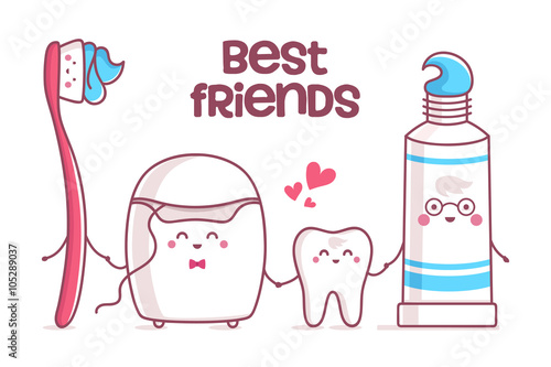 Tooth, toothpaste, dental floss, toothbrush
