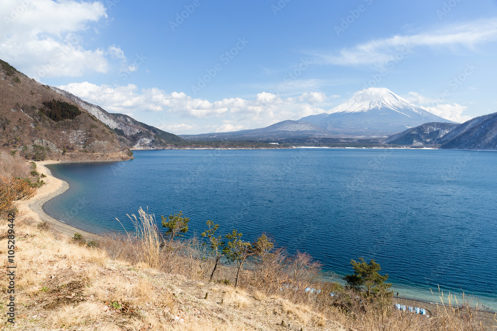 Lake Motosu and mountain Fuji