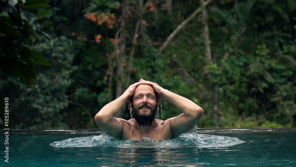 Young, happy man emerging from swimming pool, super slow motion 240fps
Young, happy man emerging from swimming pool, super slow motion 240fps