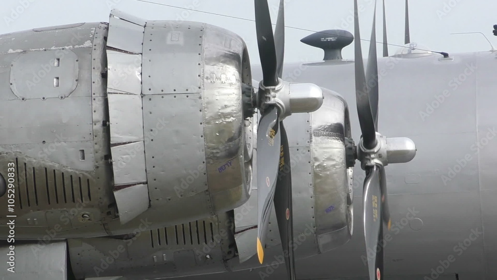 Old bomber engine run closeup view