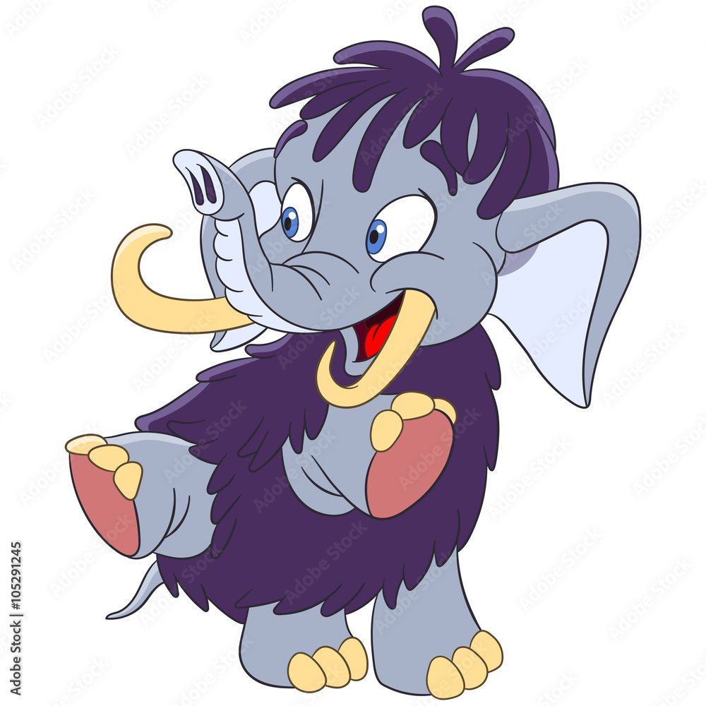 Naklejka premium cute and happy cartoon mammoth, isolated on a white background