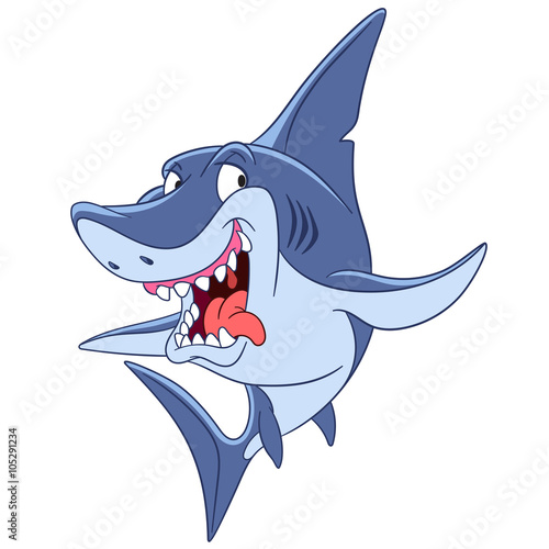 dangerous and cunning predatory cartoon shark is ready to attack, isolated on a white background