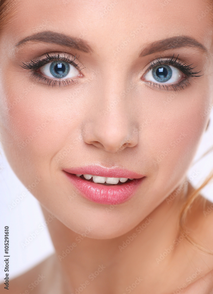 Portrait of beautiful woman on white background Portrait of beautiful woman on white background