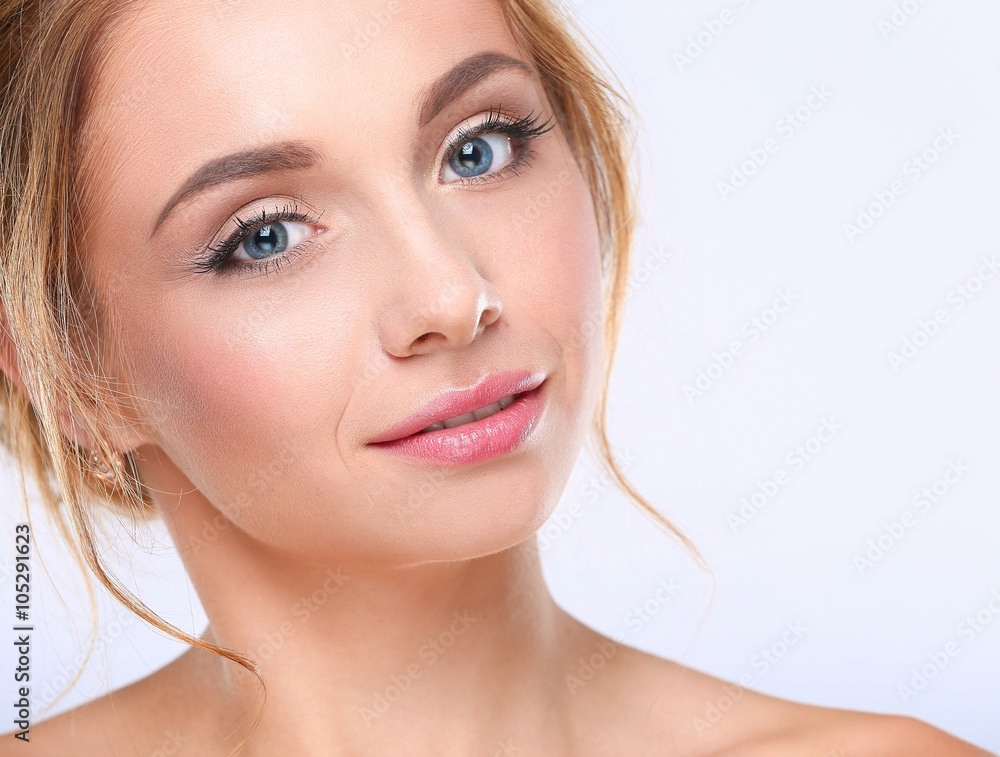 Portrait of beautiful woman on white background Portrait of beautiful woman on white background